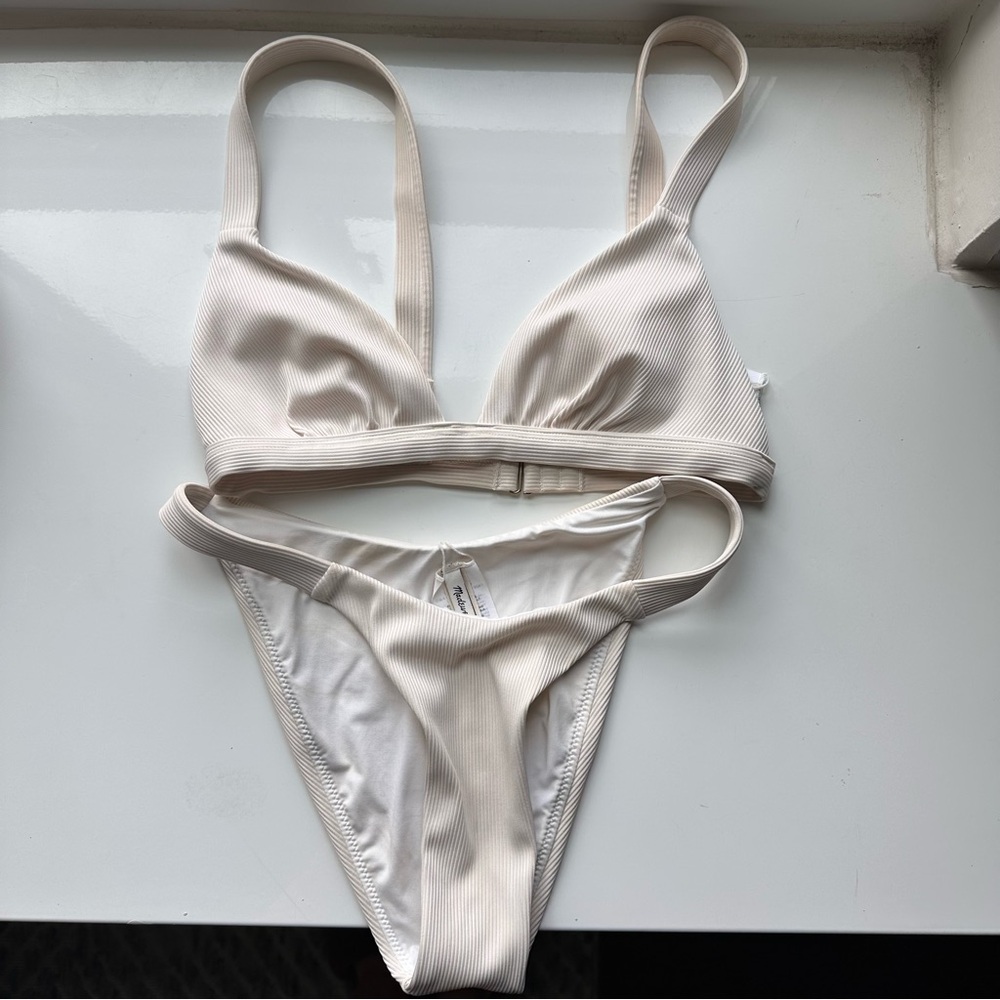 Madewell Cream Ribbed Triangle Bikini